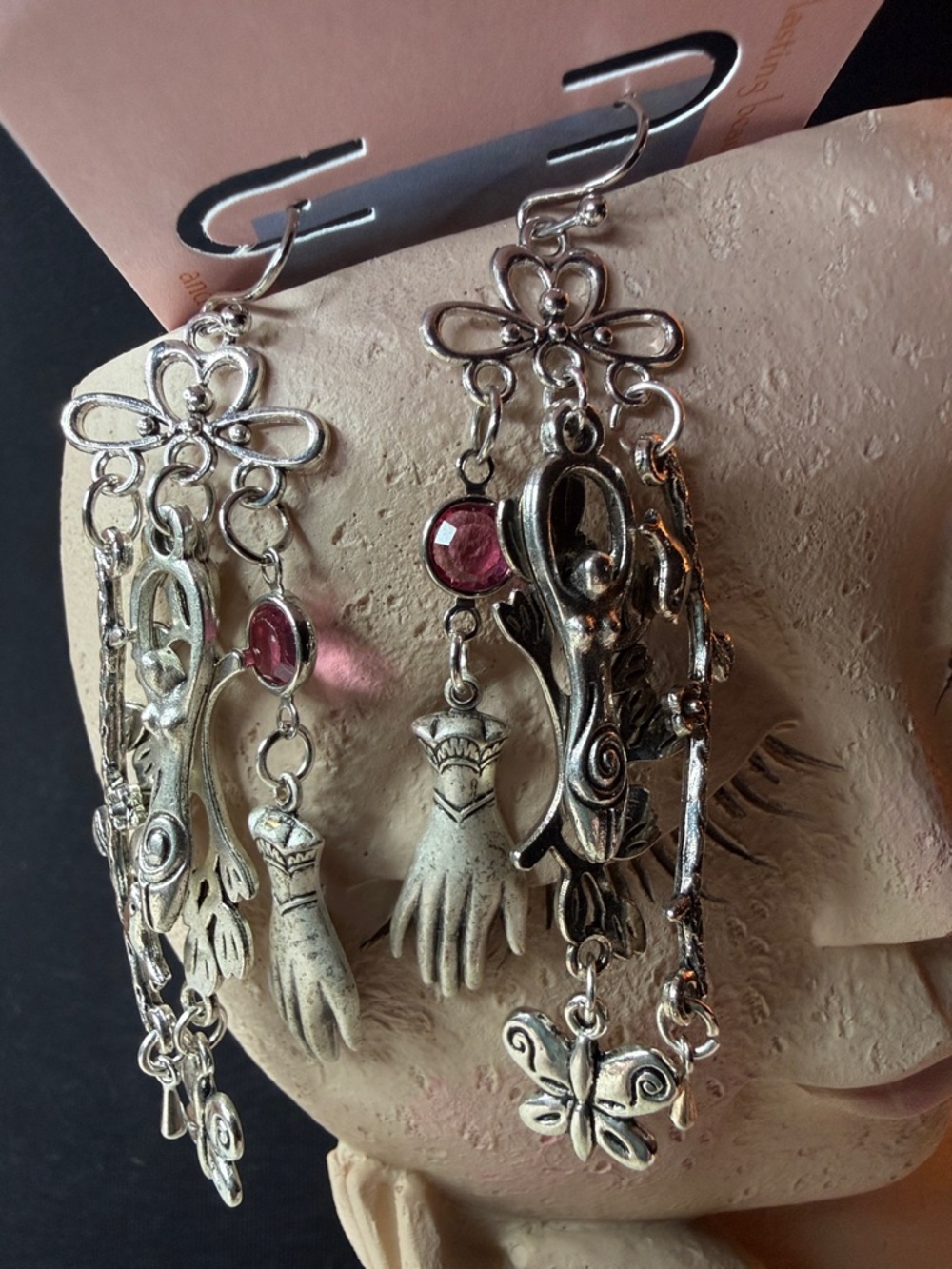 Silver-Tone Pink Accent Dangle Earrings - Women Jewelry